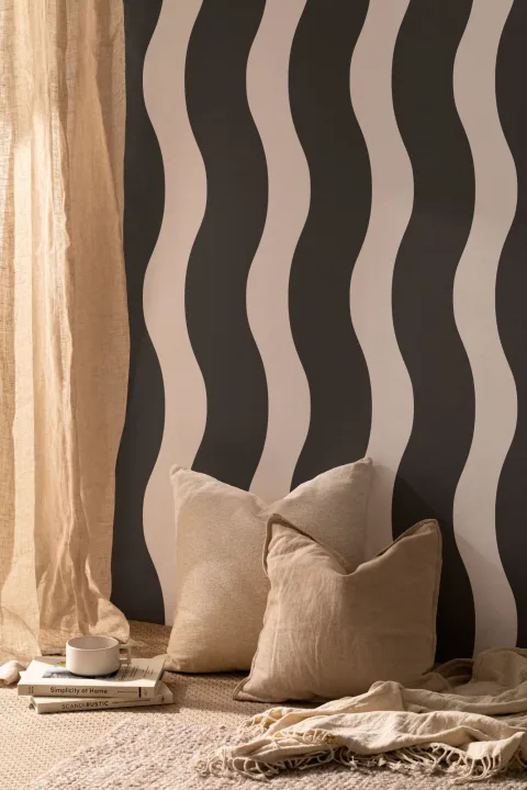 Wavy Black Stripes Repeat Pattern Wallpaper