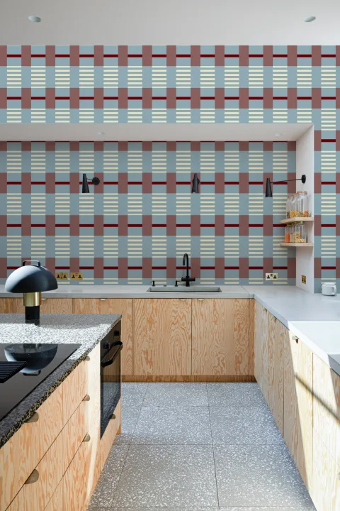 Blå Bourgogne rutigt mönster Samtida geometrisk mural-tapeter