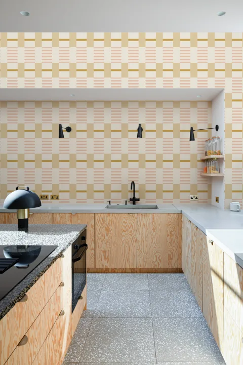 Pink And Yellow Checkered Pastel Pattern Mural