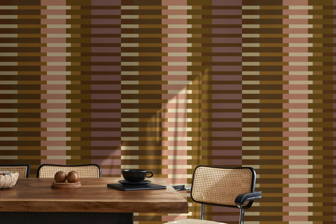 Varmt retro geometrisk stripete fototapet i flere farger