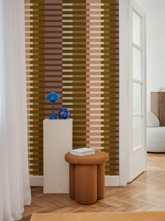 Warm Retro Geometric Striped Multicolor Mural
