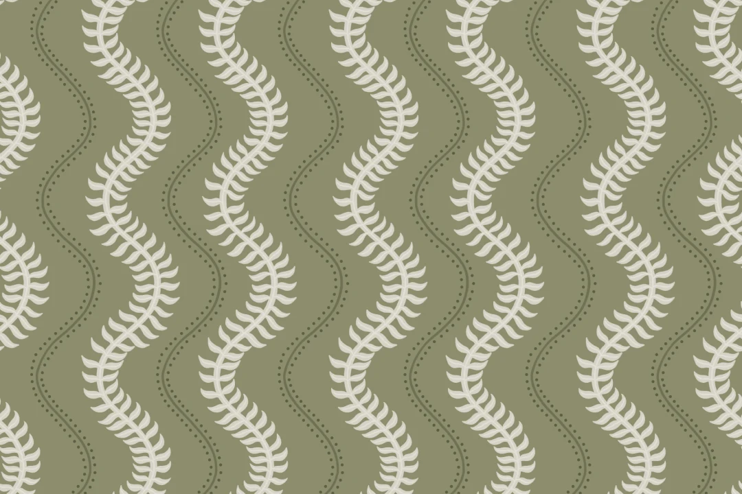 Green Fern Pattern Wall Mural With Wavy Design