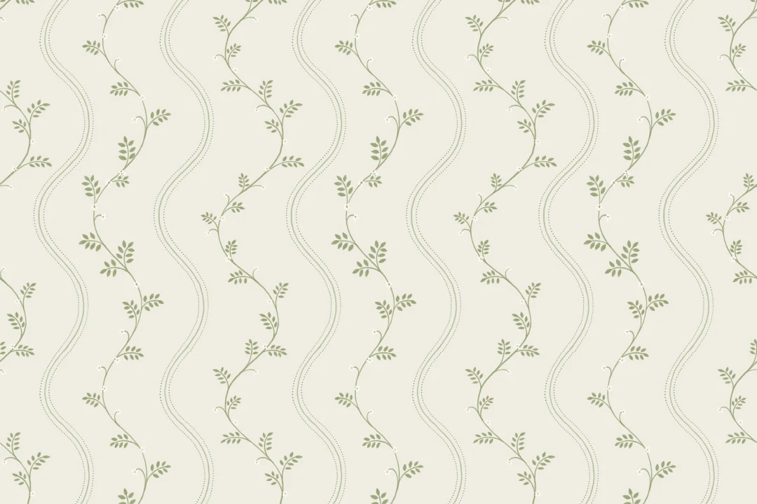 Mural de papel pintado estilo vintage con rayas botánicas verdes