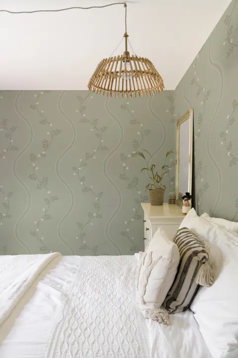 Green Vintage Floral Elegance Mural With Subtle Charm