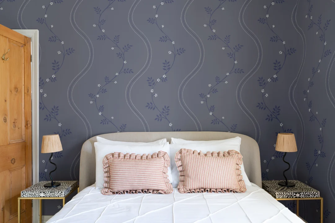 Navy Vintage Floral Pattern Mural For Elegant Spaces