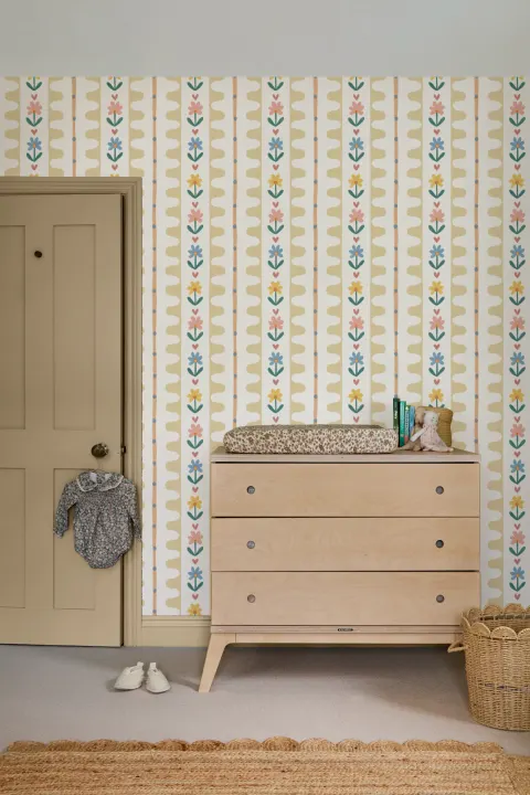 Yellow Floral Striped Pattern Kids' Mural Wallpaper Mural