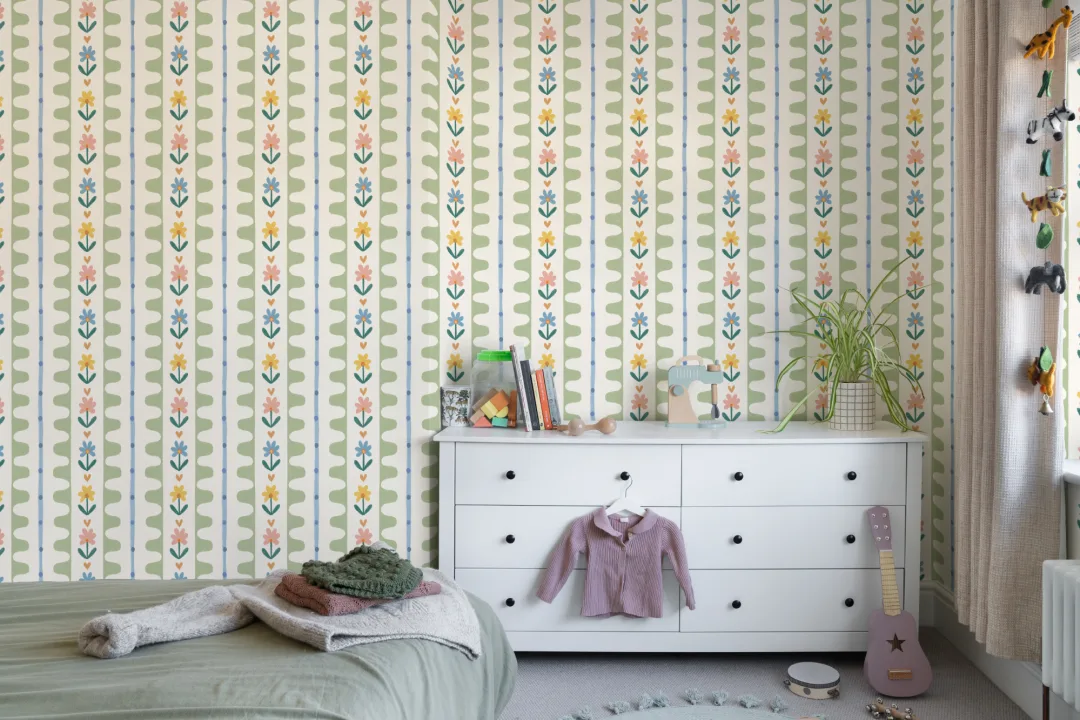 Multicolor Floral Striped Pattern Mural For Cheerful Spaces