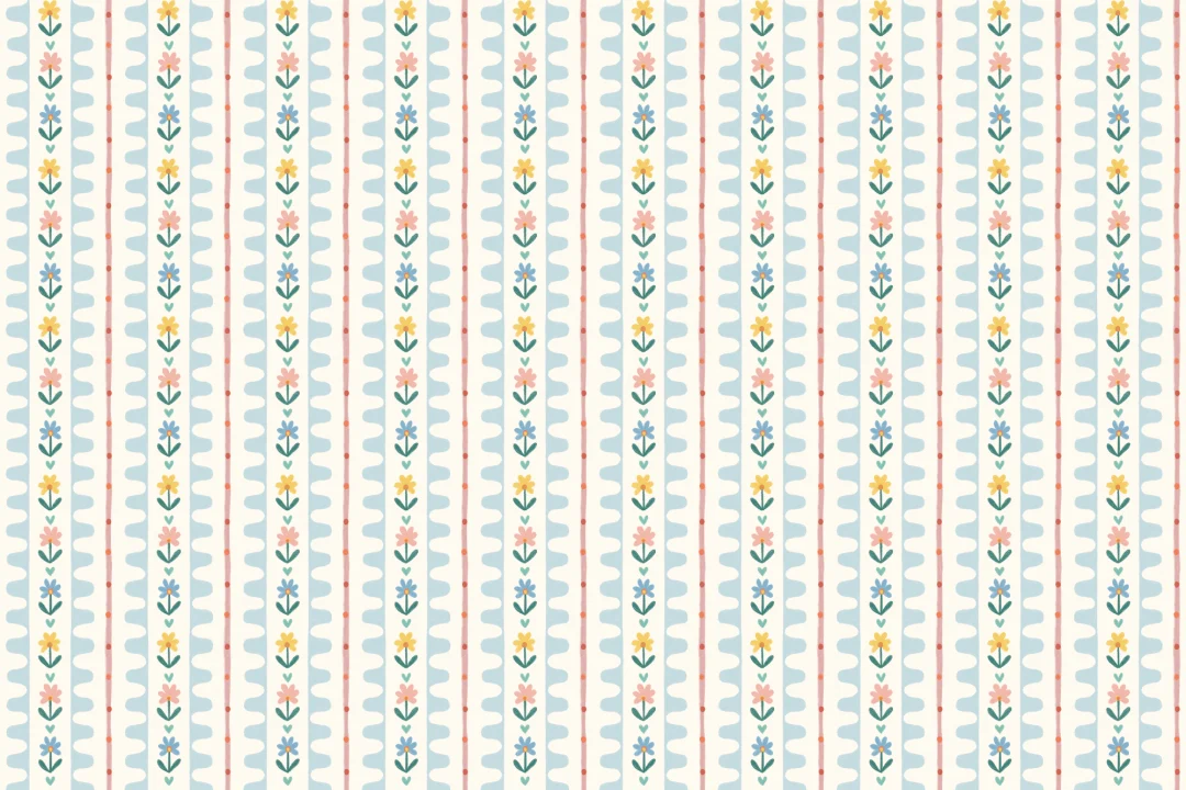 Motif floral vintage multicolore en papier peint panoramique apporte un charme ludique