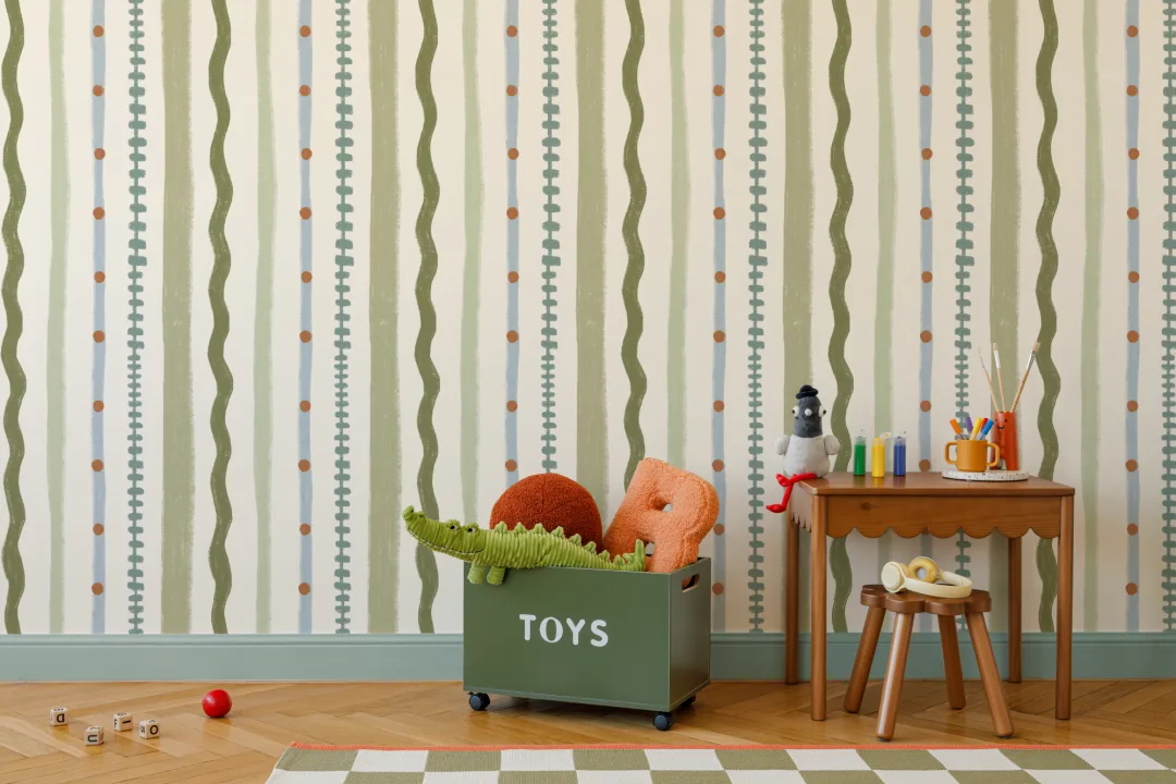 Green Striped Retro Pattern Mural With Playful Vibe