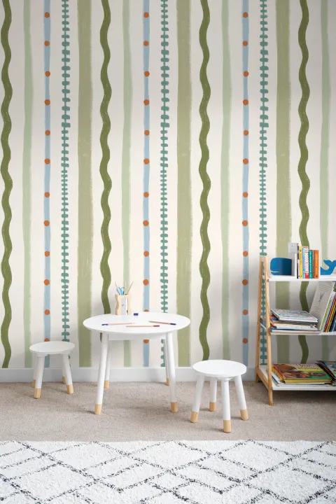Green Striped Retro Pattern Mural With Playful Vibe
