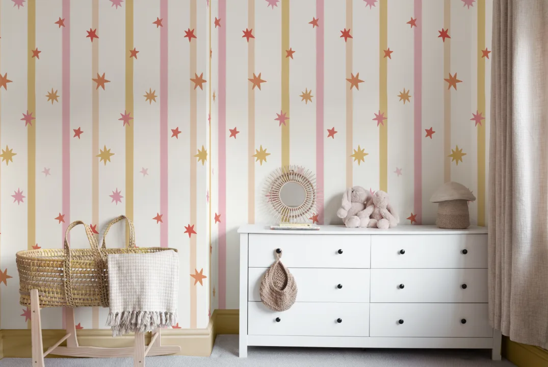 Pink Striped Star Pattern Kids' Room Mural