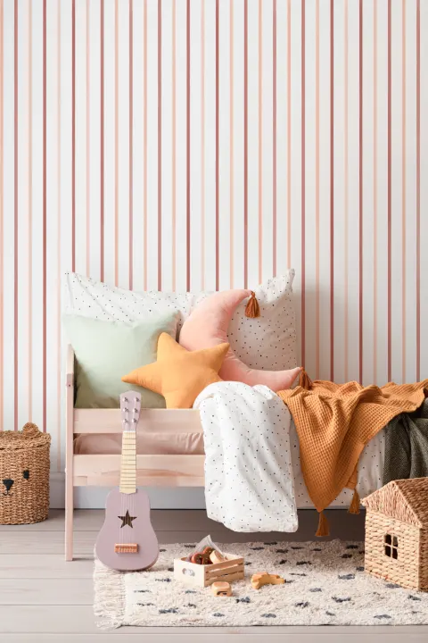 Red Nautical Striped Pattern Mural For A Bold Atmosphere