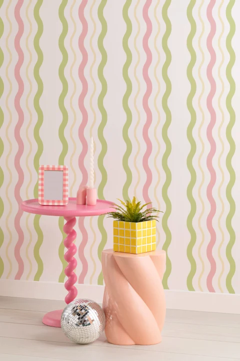 Bright Wavy Ric Rac Striped Wallpaper
