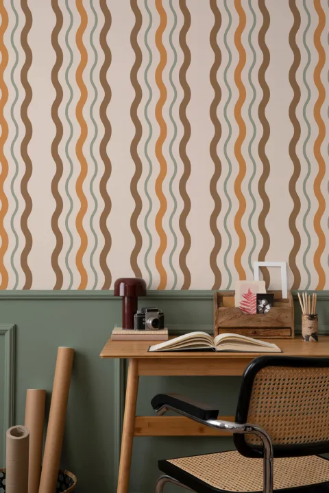 Retro Wavy Ric Rac Striped Wallpaper