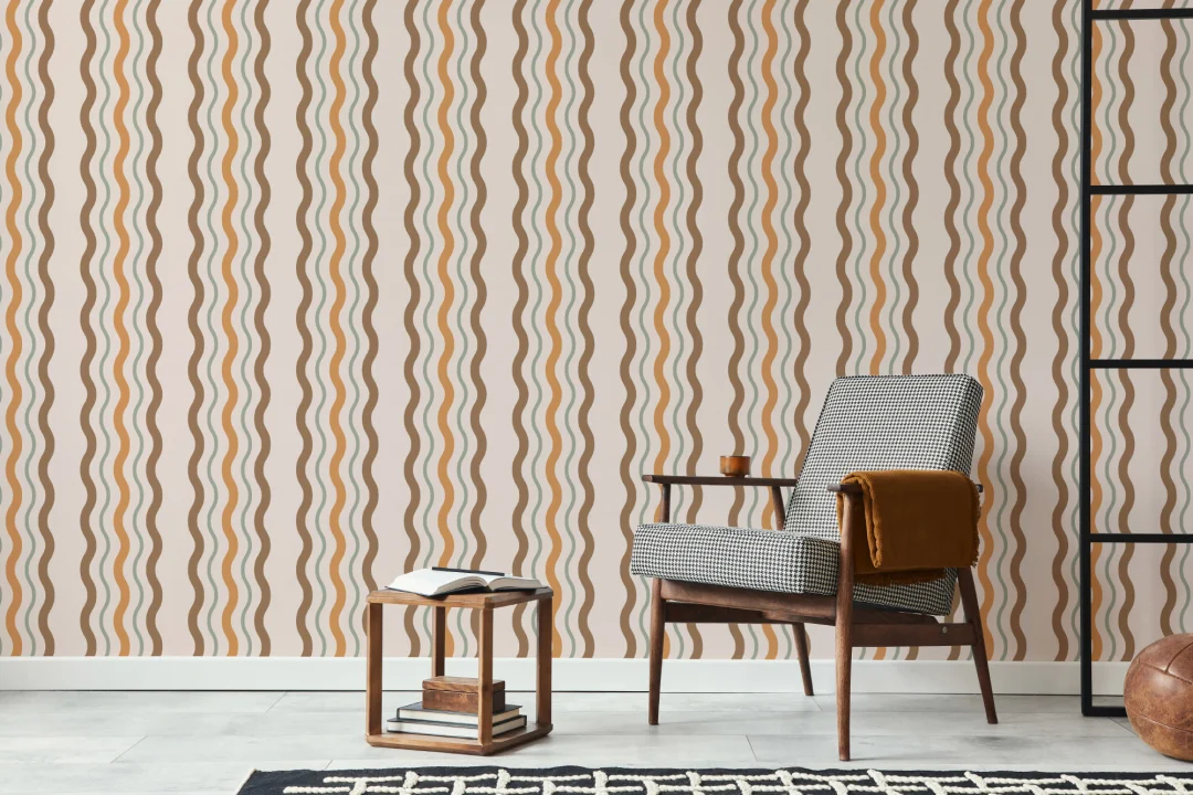 Tapeta w paski Retro Wavy Ric Rac