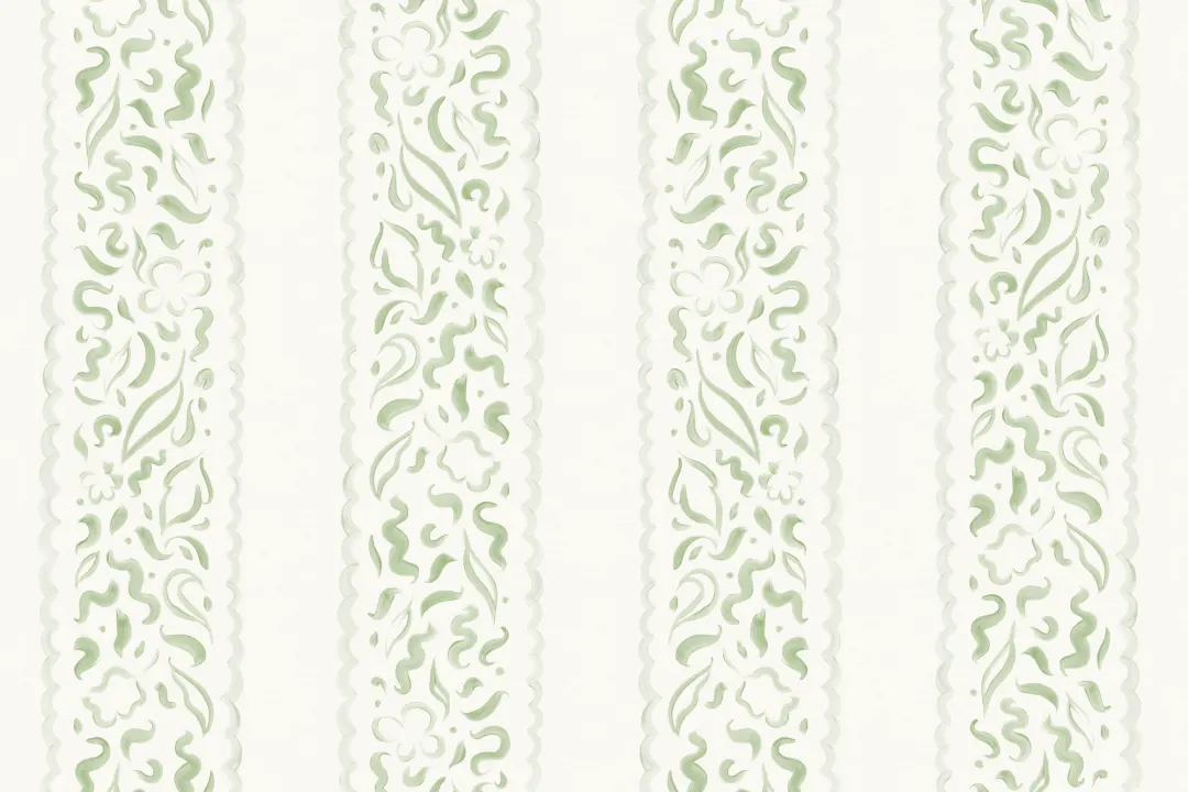Papel pintado abstracto verde de hojas a rayas
