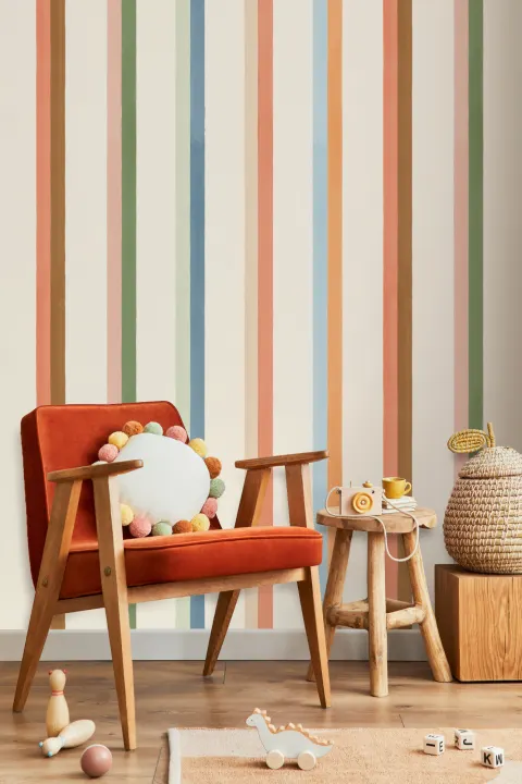 Hand Painted Retro Vertical Stripes Mural