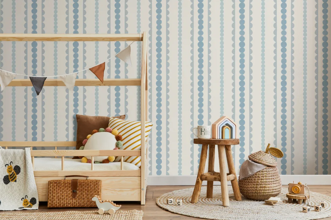 Blue Scallop Vertical Stripes Mural