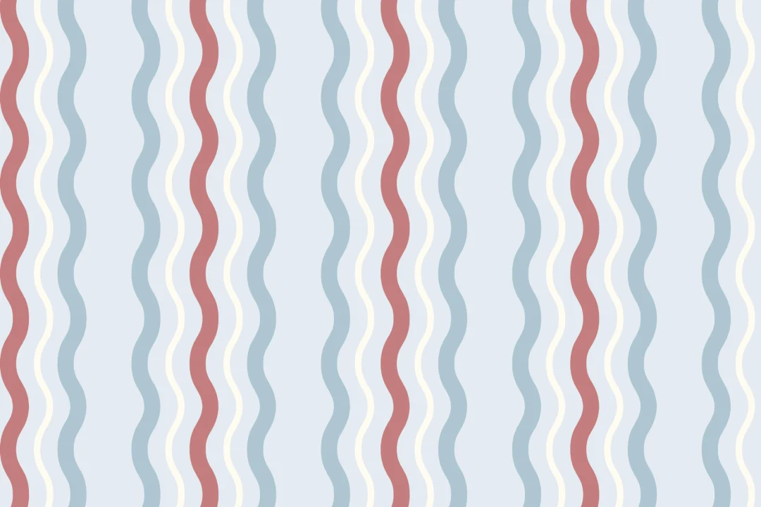 Blue & Red Wavy Ric Rac Striped Wallpaper