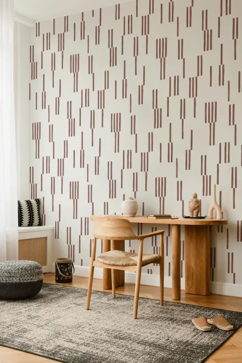 Hand-Painted Vertical Line Geometric Wallpaper in Terracotta
