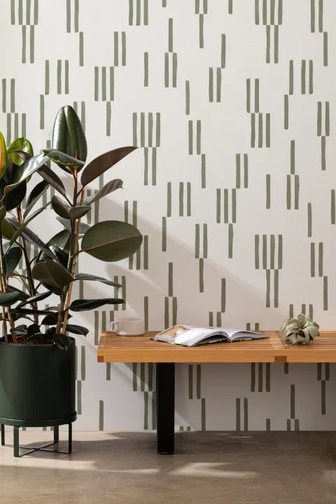 Hand-Painted Vertical Line Geometric Wallpaper in Moss