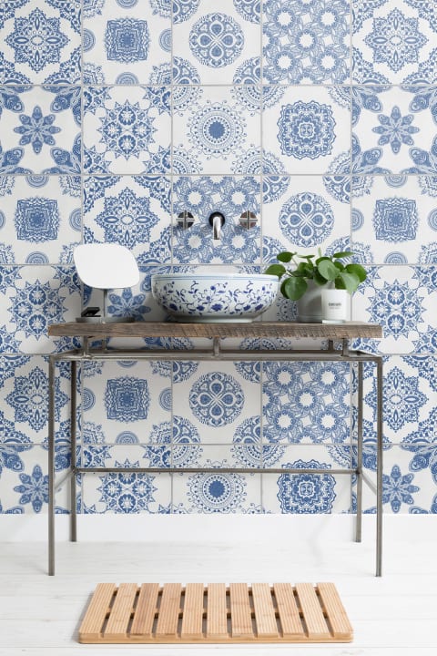 White & Blue Portuguese Tiled Wallpaper Mural