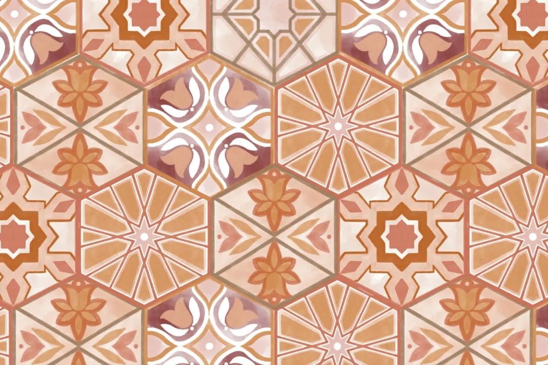 Orange Tile Effect Boho Repeat Pattern Wallpaper
