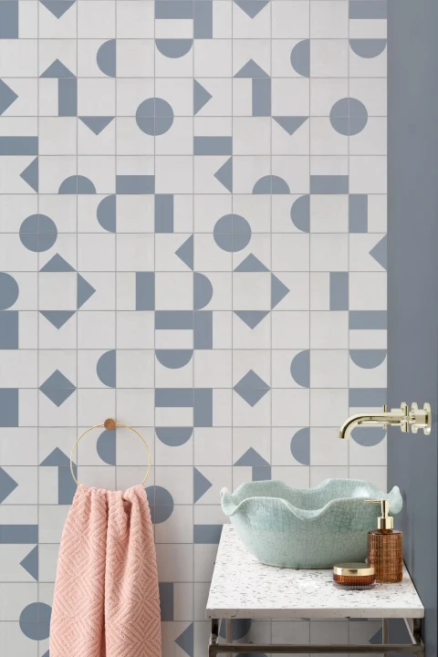 Blue Geometric Tile Wallpaper