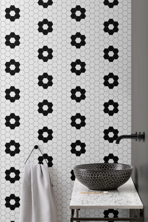 Black and White Hexagon Tile Wallpaper