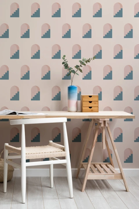 Pink & Blue Archway Pattern Architectural Design Repeat Pattern Wallpaper