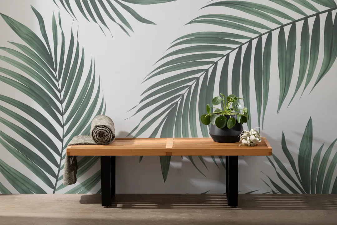 Mural Papel Pintado Tropical con Hojas de Palmera Verdes Oversize