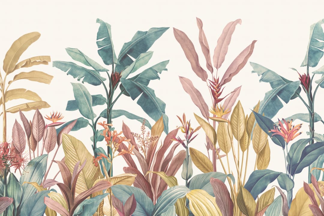 Pink & Teal Vintage Tropical Wall Mural