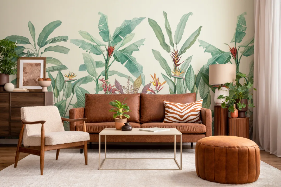 Green Vintage Tropical Minimalist Wallpaper Mural