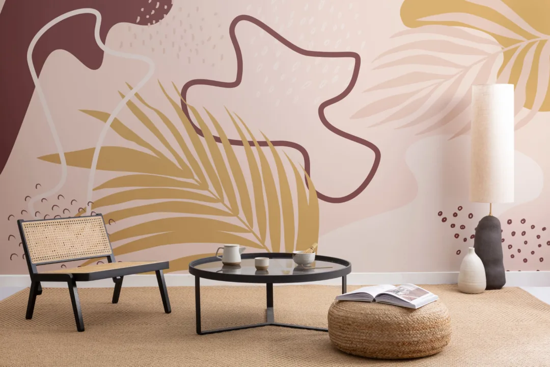 Peach & Yellow Abstract Tropical Collage Wallpaper Mural