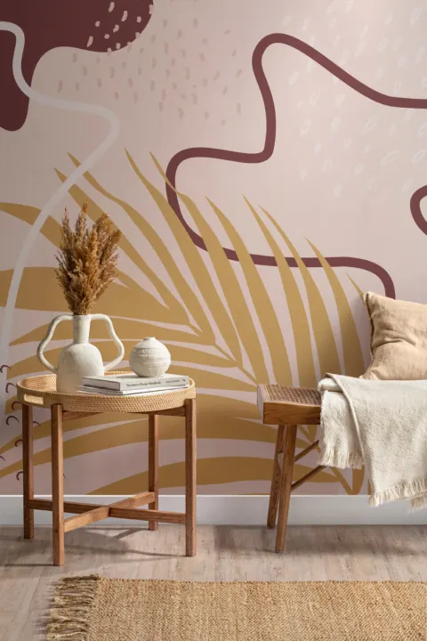 Mural Papel Pintado Collage Tropical Rosa y Melocotón