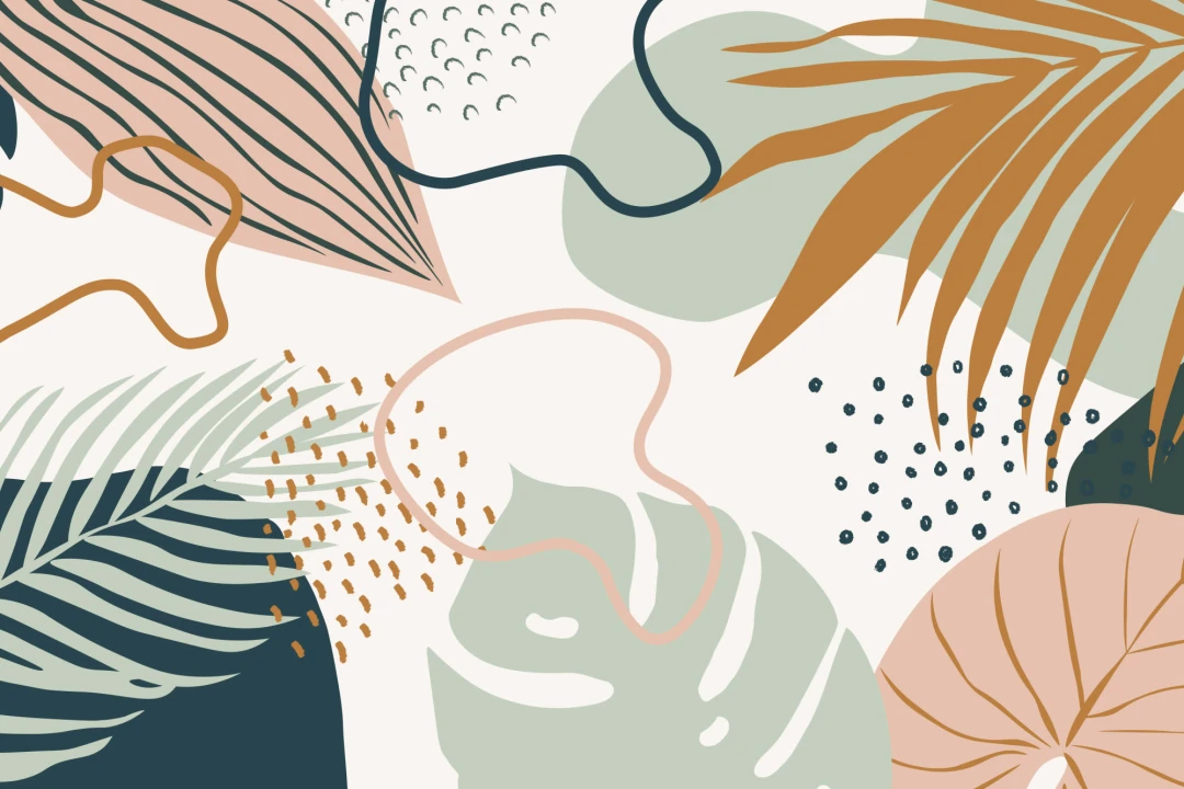 Green & Pink Abstract Tropical Leaf Collage Wallpaper Mural