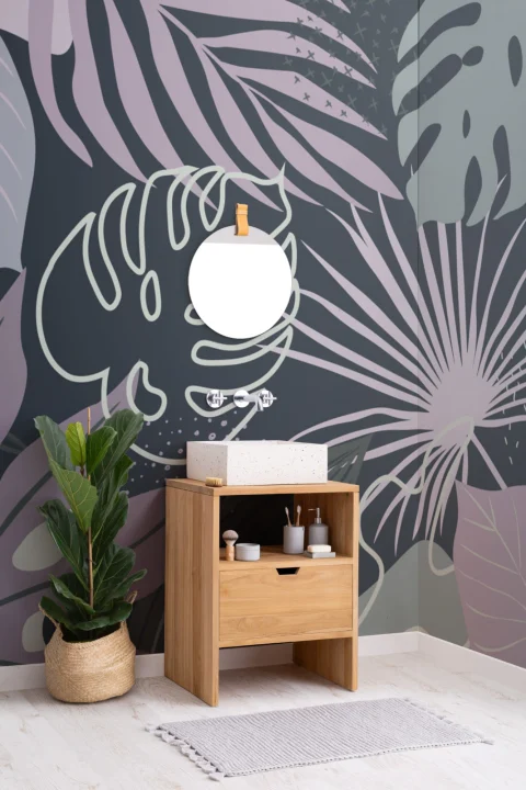 Blue & Green Abstract Leaves Tropical Wallpaper Mural