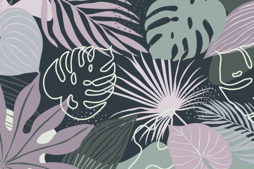 Blue & Green Abstract Leaves Tropical Wallpaper Mural