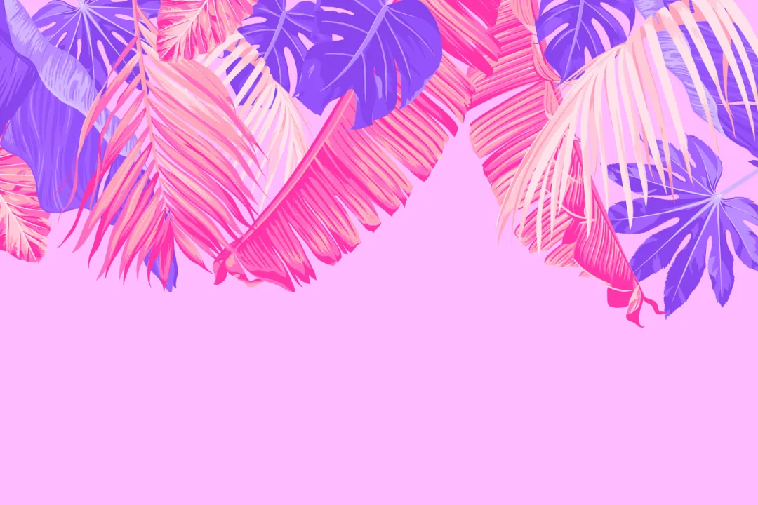 Bright Pink & Purple Tropical Leaves Wallpaper Mural