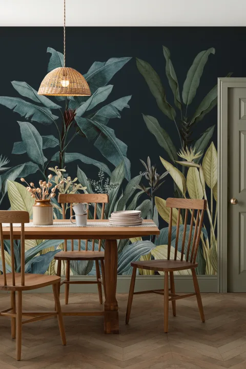 Blue & Green Dark Tropical Wall Mural