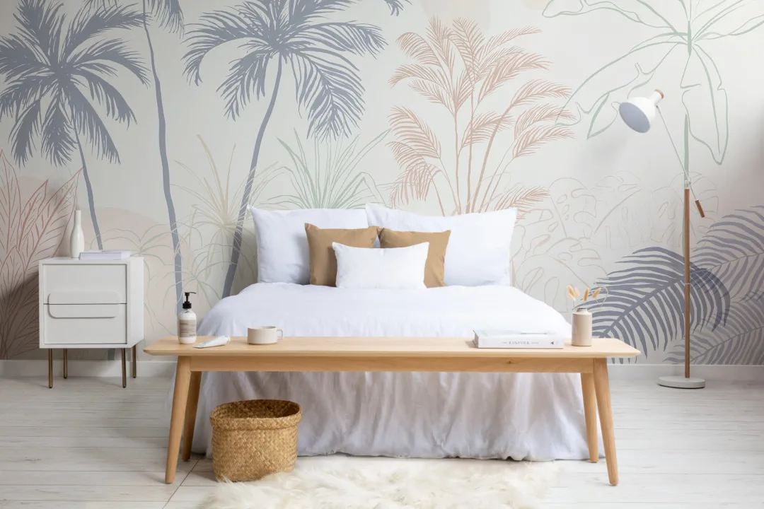 Minimalist Pastel Inky Tropical Wallpaper Mural