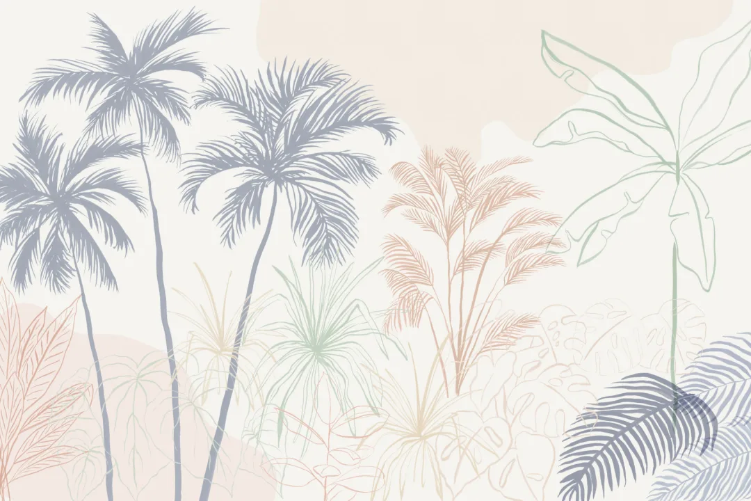 Minimalist Pastel Inky Tropical Wallpaper Mural