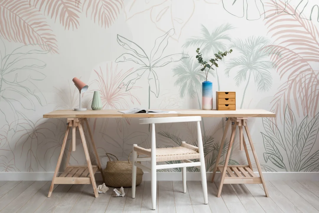 Minimalistisk rosa og grønn blekk tropisk fototapet