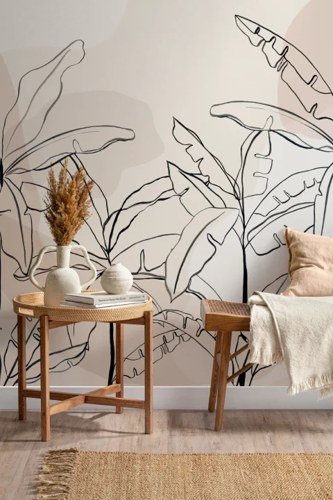Neutral Pink Inky Tropical Wallpaper Mural