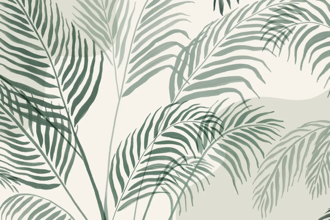 Mural de papel de parede tropical com folha de palmeira verde e tinta