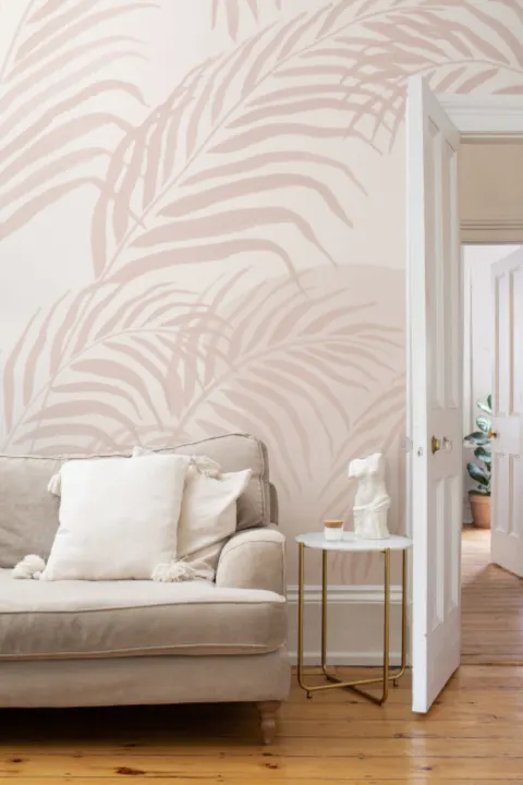 Pink Palm Leaf Inky Tropical Wallpaper Mural