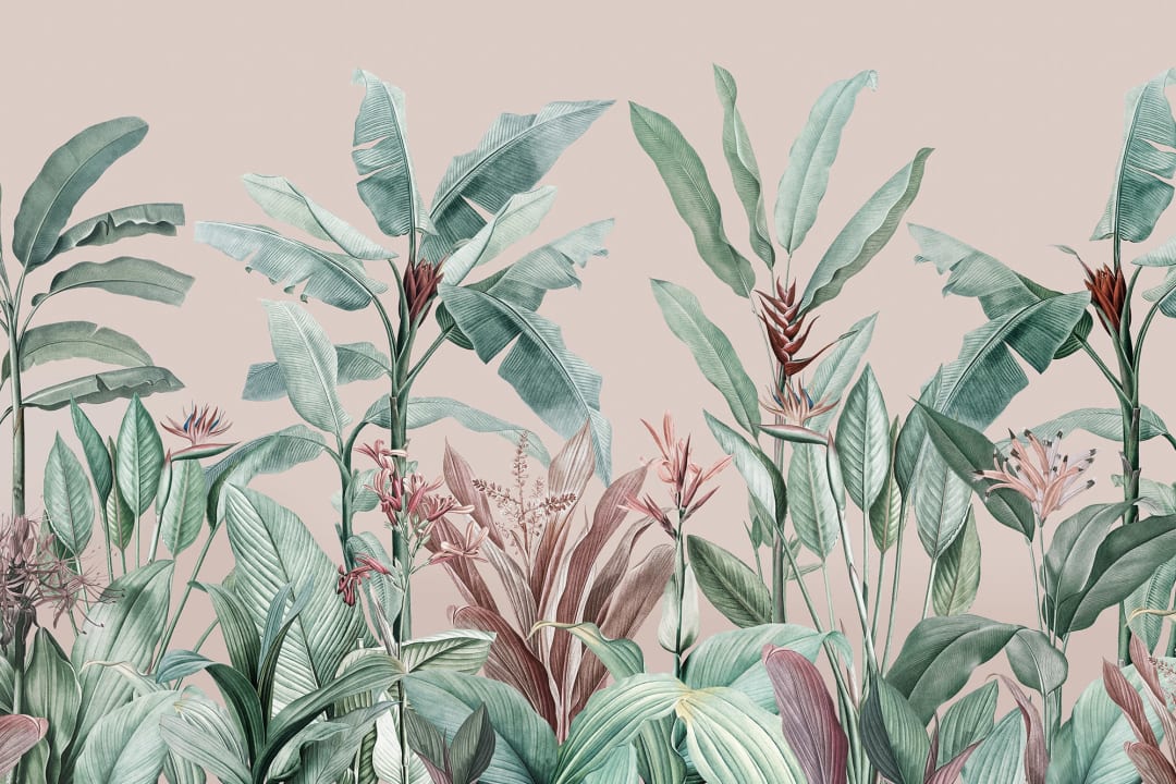 Pastel Pink & Green Vintage Tropical Wallpaper Mural