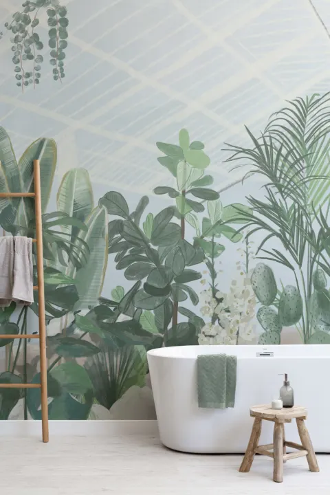 Watercolor Botanical Greenhouse Wallpaper Mural