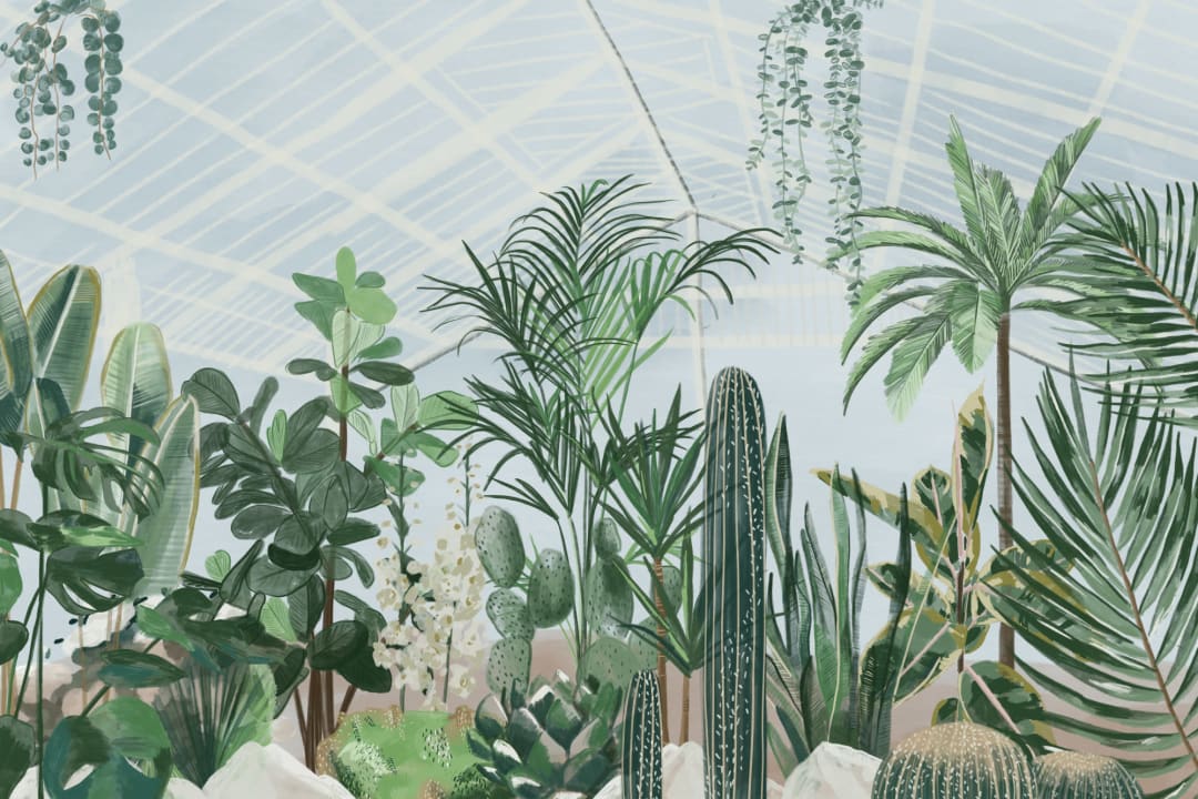 Watercolor Botanical Greenhouse Wallpaper Mural