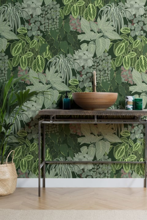 Living Wall Green House Plants Repeat Pattern Wallpaper